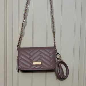 Bebe Quilted Light Lavender Crossbody Bag with chain strap and keychain NWT